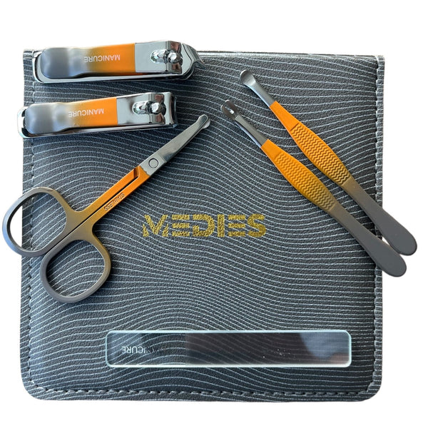 Luxe 6-Delige Manicureset & Verzorgingsset in Lederen Etui - Nagelvijl, Nagelknipper & Schaar - Zwart - Medies®
