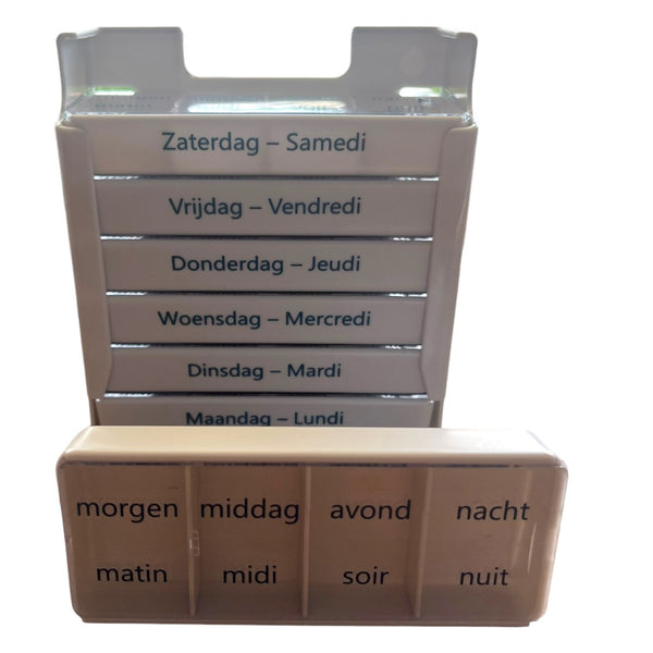 Pillendoos 7 Dagen (4 Vakken) - Week Pillendoosje met Schuifdeksel - Nederlands/Frans - Boite à pilules 7 jours – Medies®