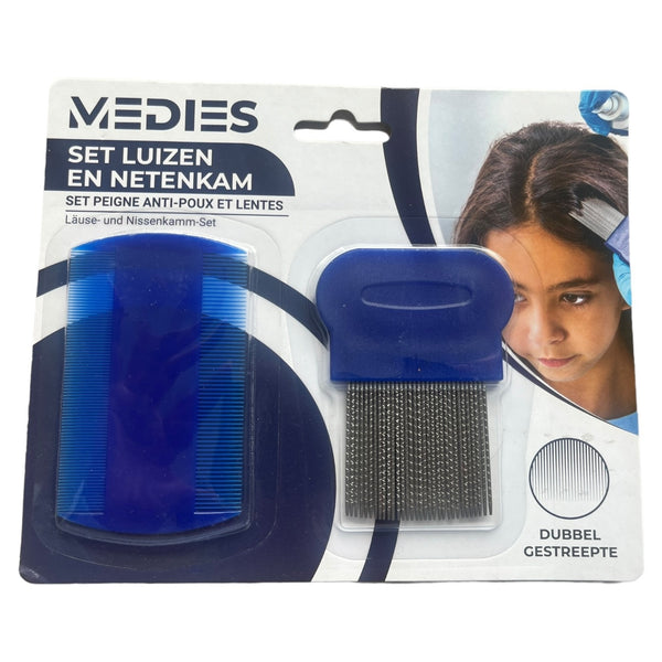 Professionele Luizen- en Netenkam Set (Metalen Luizenkam & Plastieken Kam) - Blauw - Medies®