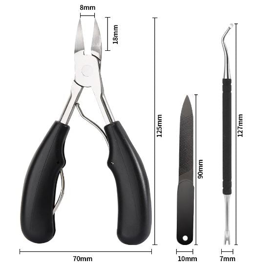 Medies - Nageltang premium set met nagelreiniging en nagelvijl - 3 stuks - ingegroeide nagels - harde nagels - teennagelknipper - kalknagels - nagelknipper