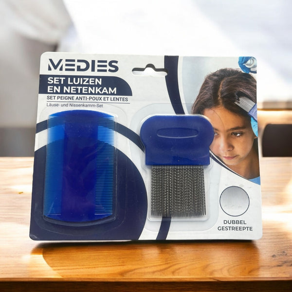 Professionele Luizen- en Netenkam Set (Metalen Luizenkam & Plastieken Kam) - Blauw - Medies®