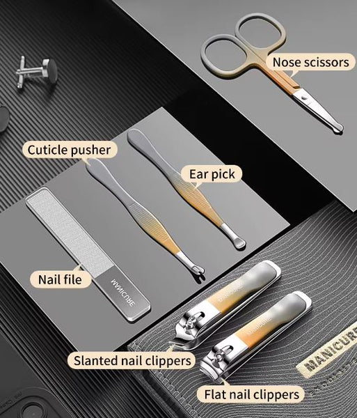 Luxe 6-Delige Manicureset & Verzorgingsset in Lederen Etui - Nagelvijl, Nagelknipper & Schaar - Zwart - Medies®